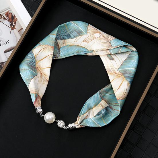 Women Chiffon Scarf Magnetic Buckle Bright Color Printing Necklace Style Decorative Thin Scarf Garment Accessories