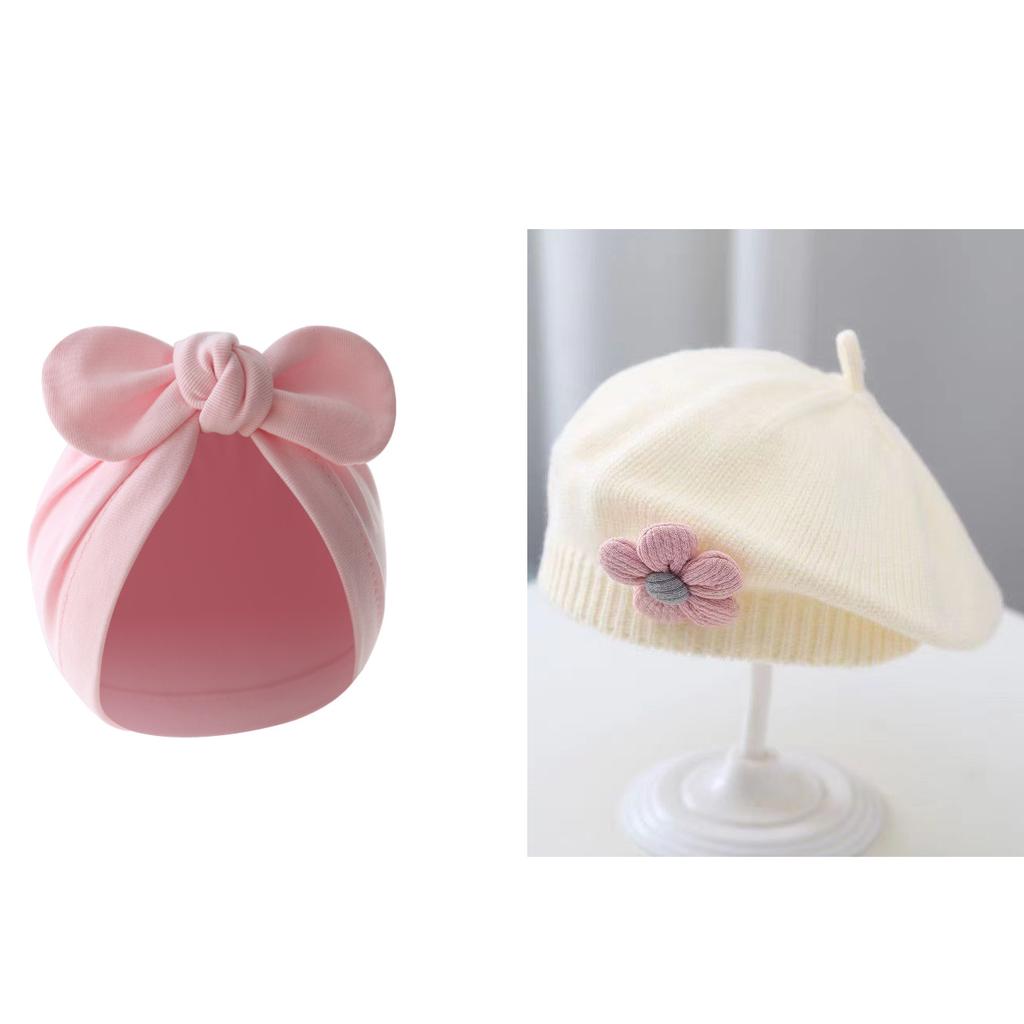 Flower Baby Beret Hat Winter Warm Knitted Beanie Cap for Infant Girls Korean Toddler Princess Artist Solid Color Painter Caps