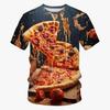 3D Printed Food Pizza T-shirt Men's Casual Summer Short Sleeved T-shirt Street Round Neck Versatile Top
