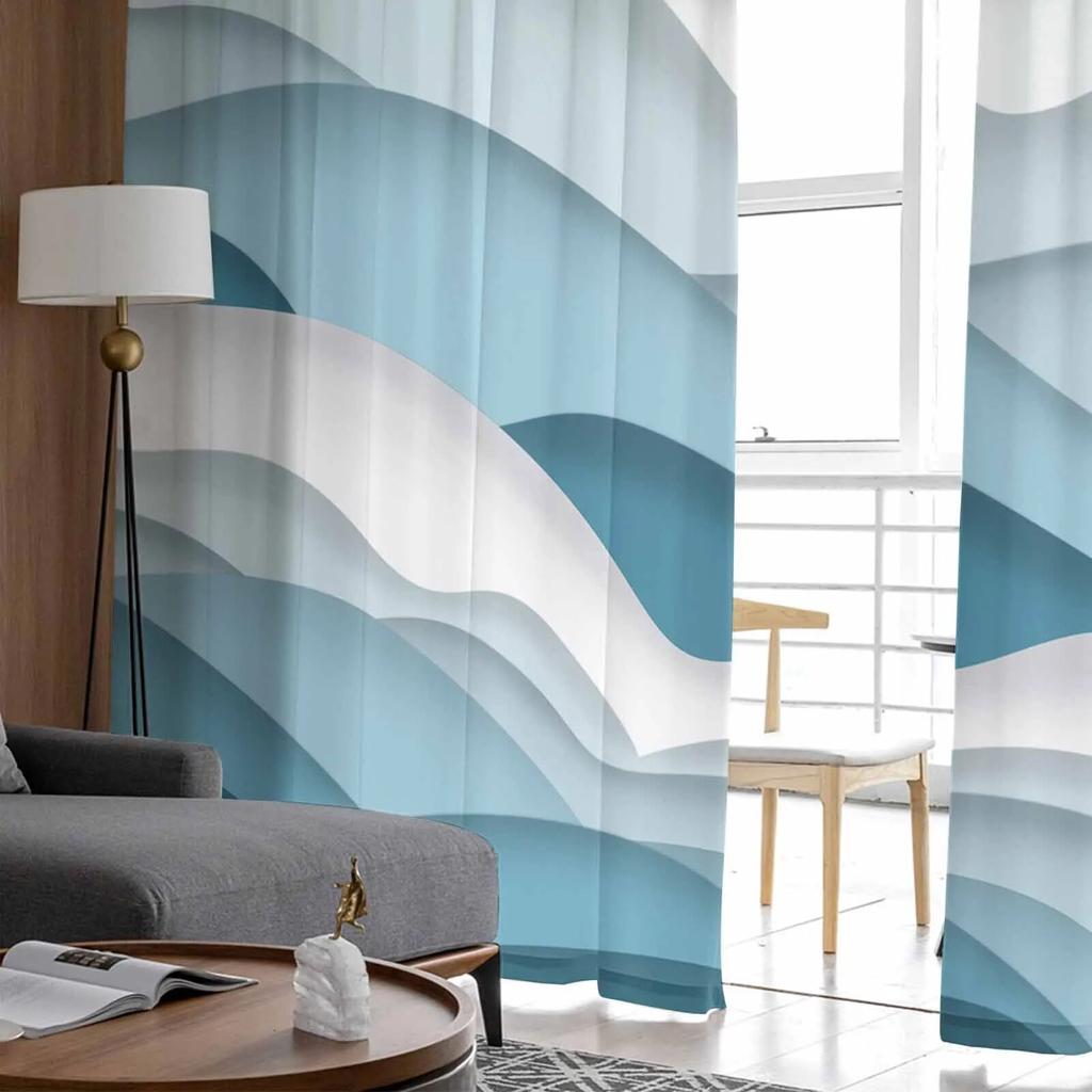 Ocean Waves Spray Blue Gradient Sheer Curtains For Living Room Kitchen Window Curtains Bedroom Tulle Voile Curtains