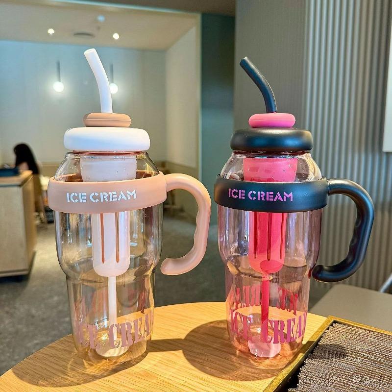 1300ML Large Capacity Plastic Water Cup with Handle, Straw and Tea Strainer, Portable Sports Water Bottle, Tea Cup, Beverage Cup