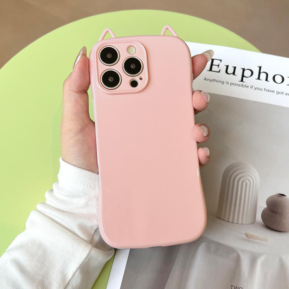 Однотонные ушки кошки из ТПУ для чехла мобильного телефона iPhone17PROMAX с мелкими отверстиями Apple 16/15 противоударный защитный чехол