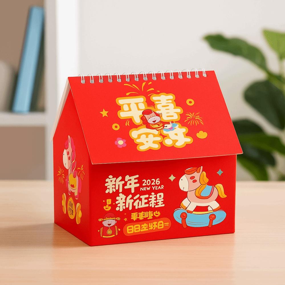 Chinese Style Horse Year Calendar Cartoon Standing Flip Calenda Desktop Decoration