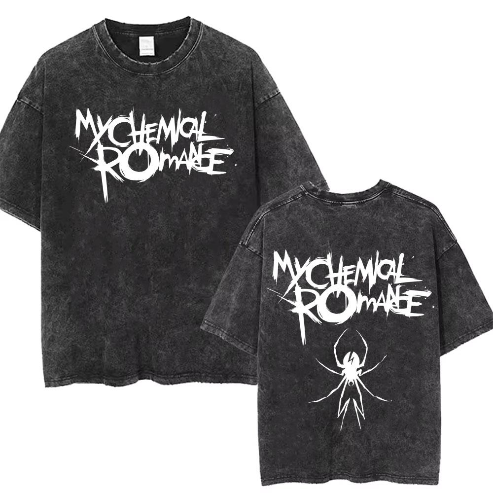 Men Women Punk Emo Rock Oversized Short Sleeve Tops Rock Band My Chemical Romance Washed Vintage Printed T Shirt
