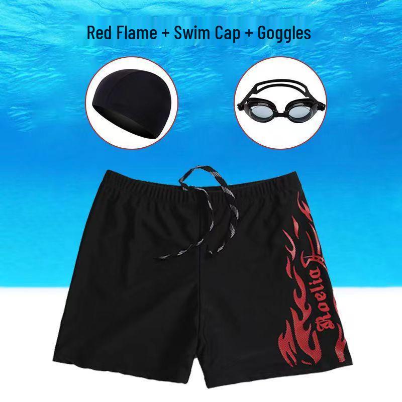 Men's Quick-Dry Swim Trunks Set: Swimwear with Loose Square Leg, Professional Swim Goggles & Cap Included