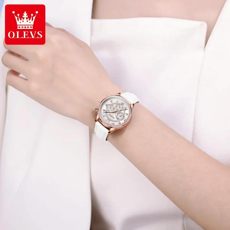 Women's Watches Fashion Elegant Diamond Bezel Watch for Ladies Soft Leather Strap Waterproof Luminous Chronograph