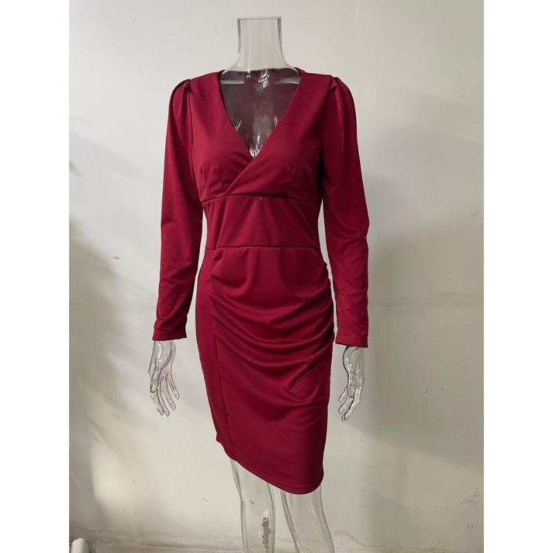 Весенне-осеннее женское платье с v-образным вырезом, сексуальные модные темпераментные платья с талией для пригородных поездов