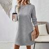 Платье весна-осень с фактурными длинными рукавами и круглым вырезом, однотонное свободное прямое мини-платье, короткое платье-пуловер для поездок на работу, свиданий, путешествий