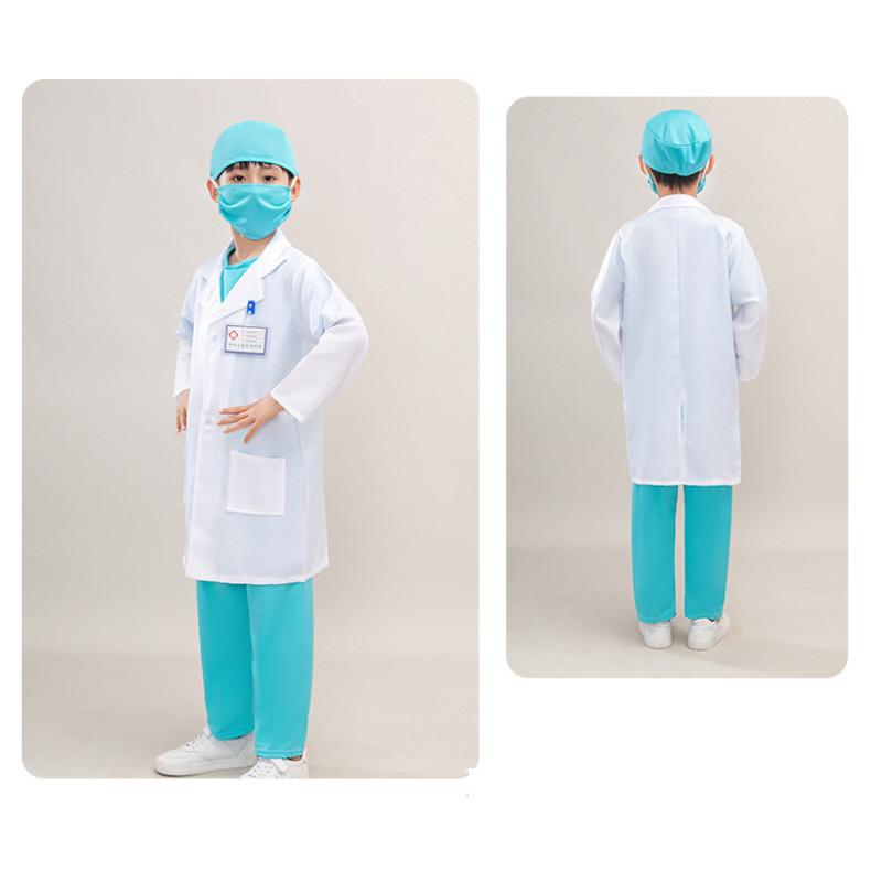 Epidemic Prevention Suit Doctor Surgical Gowns White Coat Kids Halloween Costume