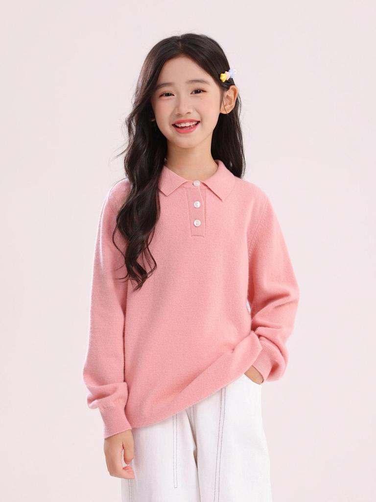 Premium Wool Polo Collar Sweater for Boys and Girls - Solid Color, Autumn/Winter Base Layer
