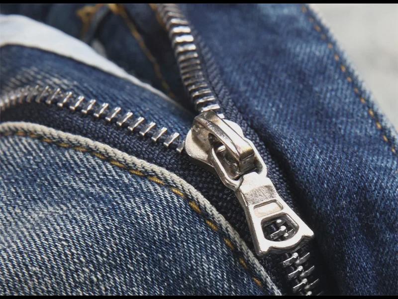 Мужские ретро-узкие синие джинсы с вышивкой в виде дырок