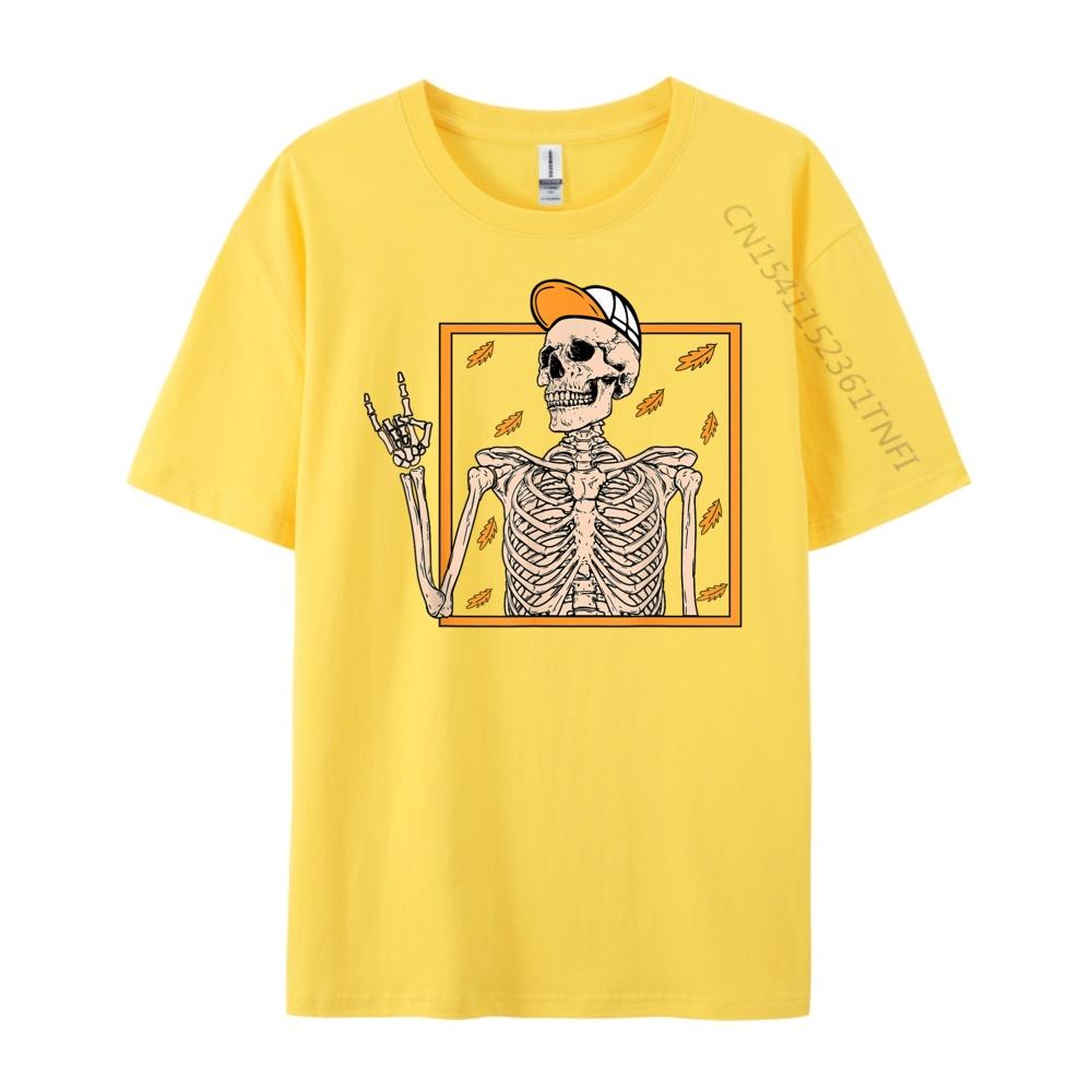 Vintage Halloween Skeleton Rock On Hand Skeleton Unisex Boys Street Wear T Shirt Camisetas De Hombre Man Tops Tees Graphic