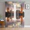 London Dusk City Building Water Surface Reflection Sheer Curtains for Living Room Bedroom Window Voile Tulle Curtain Drapes