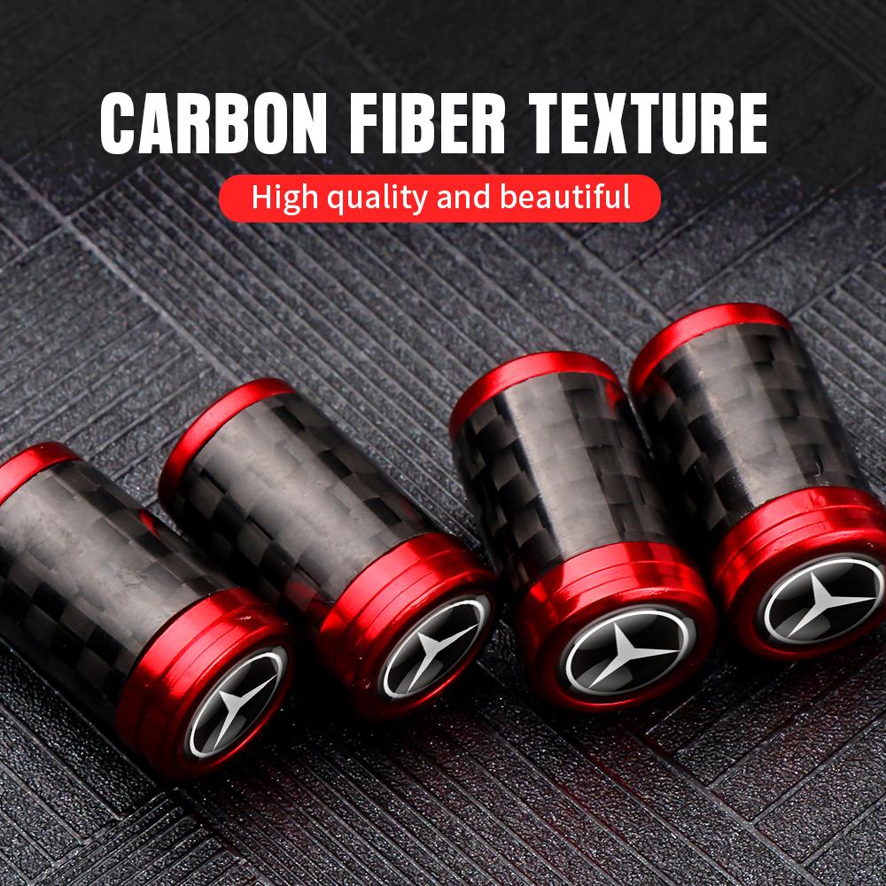 4Pcs Car Accessories Carbon Fiber Wheel Tire Valve Caps Stem Case For Mercedes-Benz Maybach E-Class C-Class S-Class S450 S560