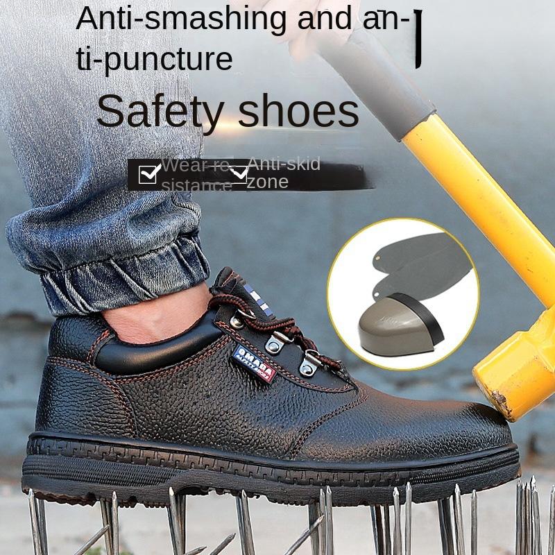 Обувь для страхования труда Противоударные и противоударные стальные пластины с ремнем Нескользящие, маслостойкие и износостойкие стальные боты Защитная обувь