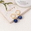 Lapis Lazuli Earrings Blue Stone Earrings  Smooth Round Simple Drops Beaded Goldtone Accents Designed for Adult Women and Teen Girls