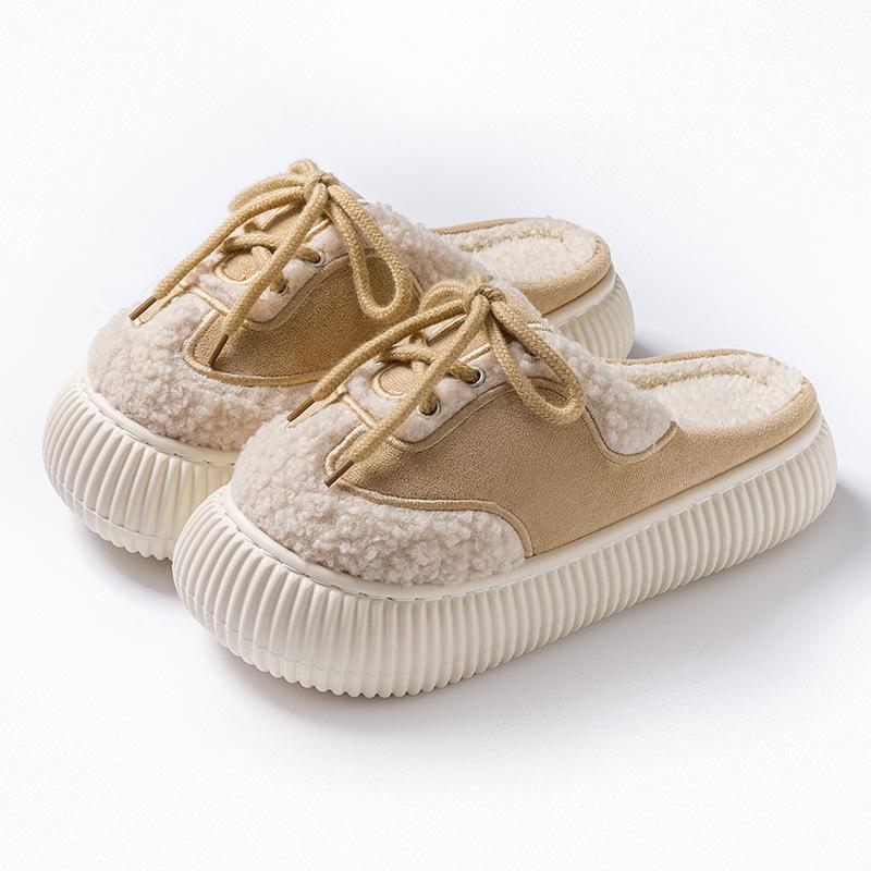 Хлопковые тапочки домашние осенне-зимние мультяшная вышивка хлопковый моп комнатные для спальни теплые бархатные туфли на платформе