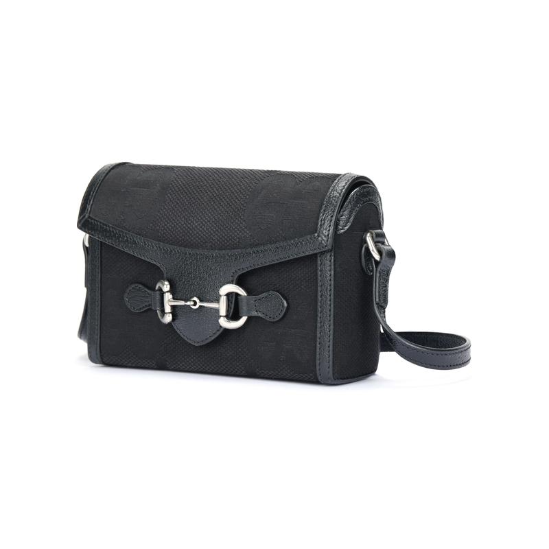 Gucci crossbody bag Horsebit 1955 distressed adjustable shoulder strap with magnetic buckle closure canvas and leather box camera shoulder mini men's