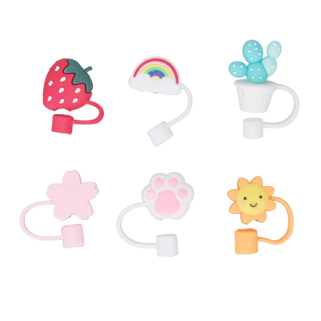 6 PCS Silicone Straw Plug Dustproof Sealed Reusable Silicone Drinking Straw Cap for Party