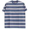 GENUINE DICKIES Men's Short Sleeve T-Shirt with Striped Ringer Logo Print, Crew Neck, Size 4L, Blue and Striped (Size 90)