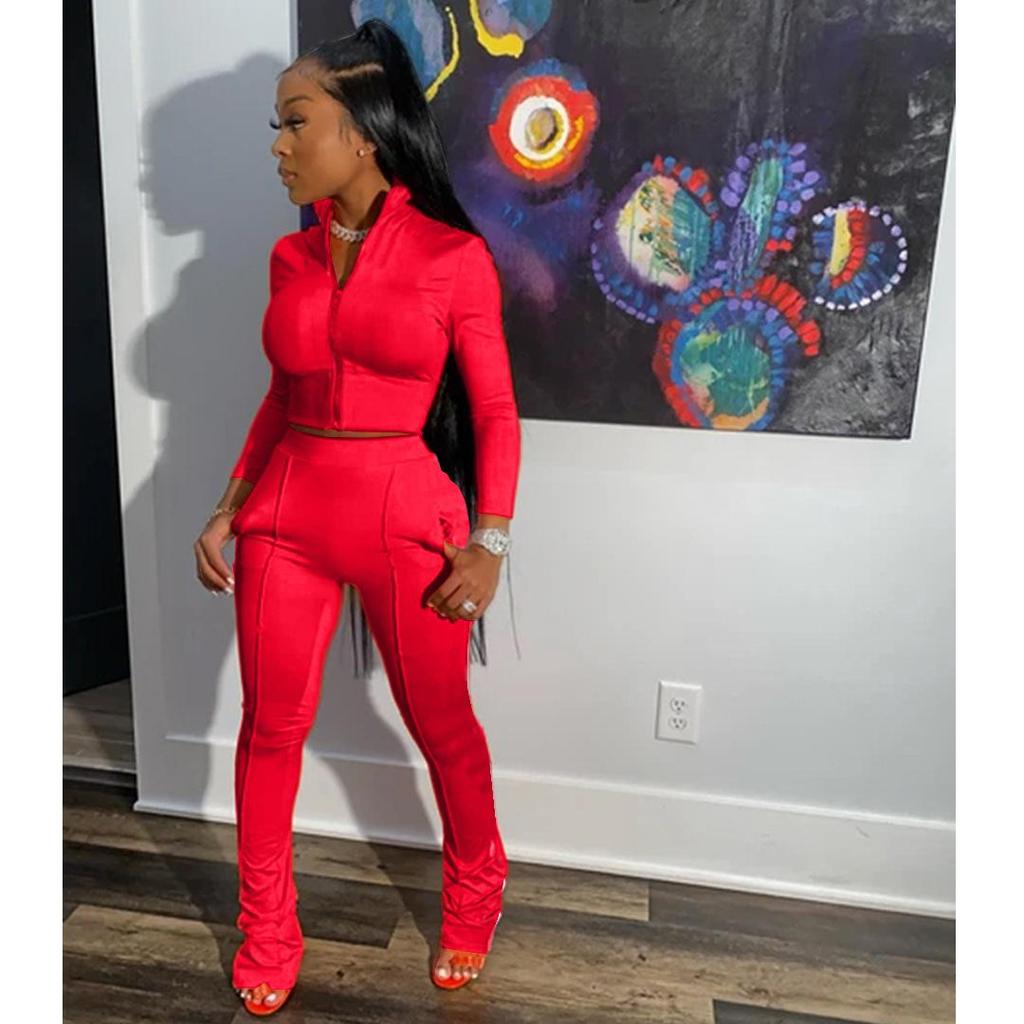 European & American Fashion Casual Solid Color Sports Two-Piece Suit