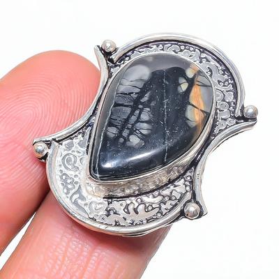 Ювелирное кольцо из серебра 925 пробы с натуральным драгоценным камнем Пикассо Джаспер, размер 6,5 F2C32