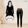Women Plus Size Two Piece Set Hooded Long Sleeve Printed High Low Top And Fitted Pants Light Purple