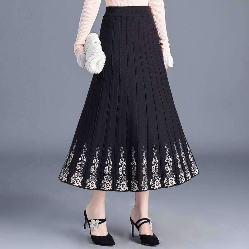 Женская утолщенная А-силуэта юбка с принтом, вязаная юбка, осень и зима, этнический стиль, высокая талия