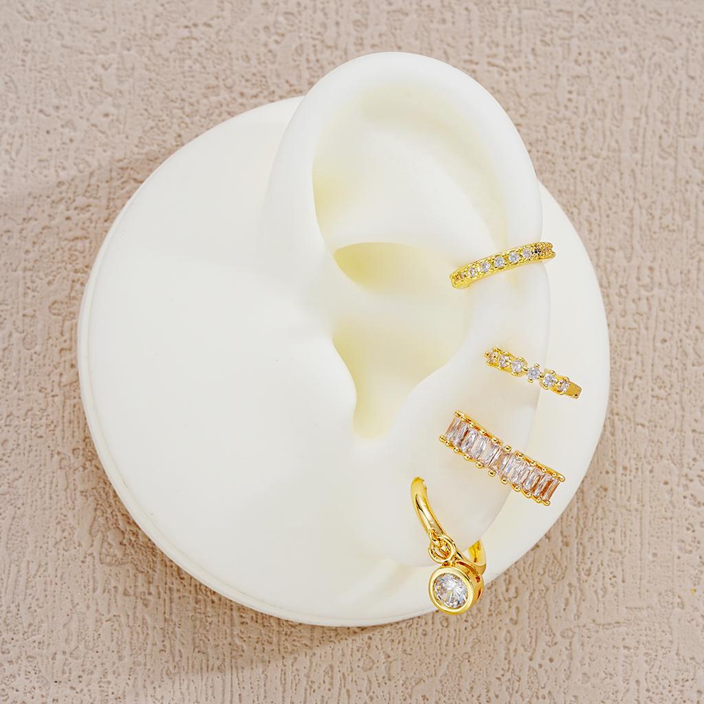 4 шт. золотые серьги-кольца с подвеской из кристаллов для женщин, элегантные медные циркониевые серьги-клипсы, роскошные украшения для вечеринок