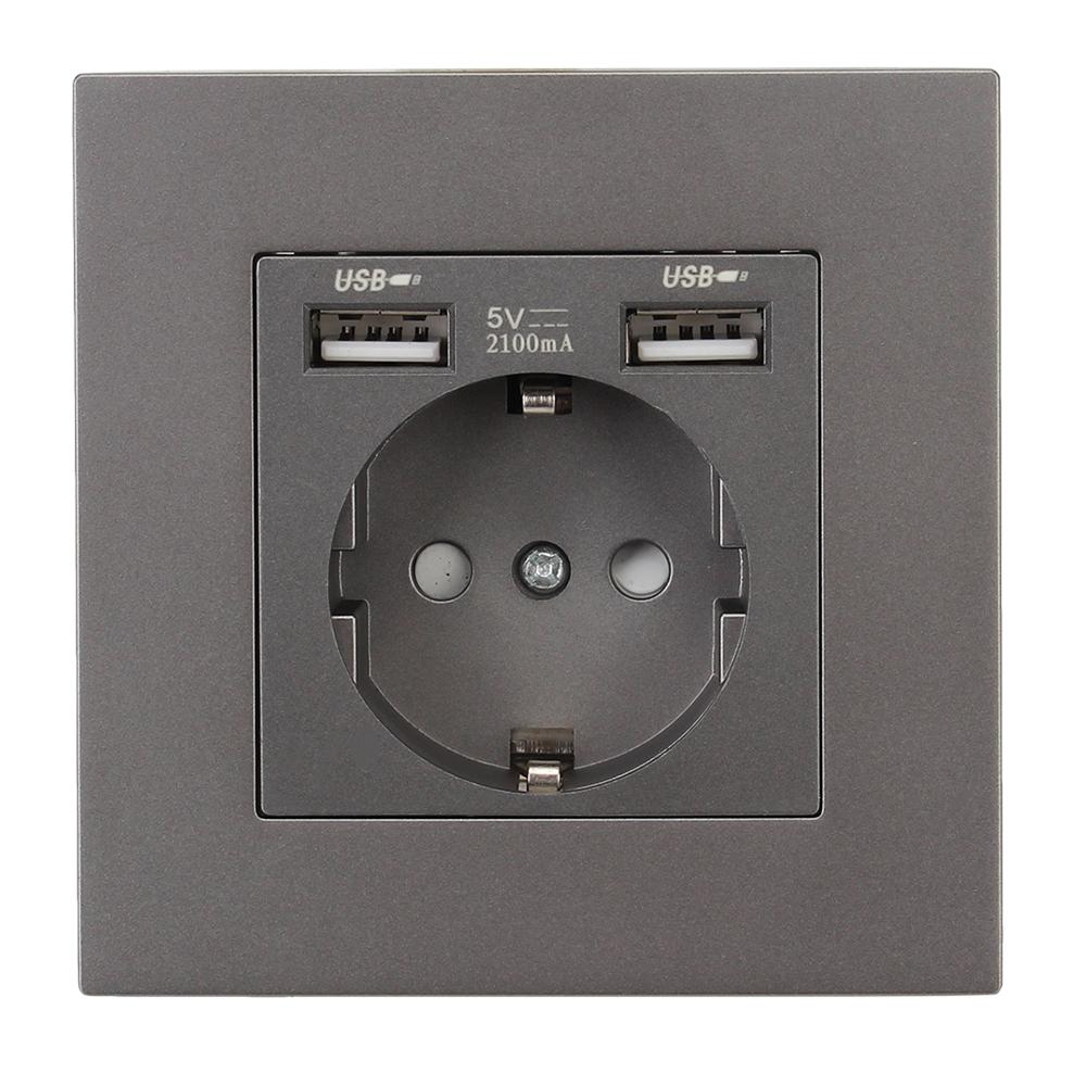 110-250 В настенная USB-розетка для ПК, домашняя розетка, 16 А, розетки с заземлением, стандартная розетка ЕС, электрическая розетка с портом USB для зарядки 5 В 2,1 А