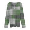 Fashion Tops Casual Pleated V-Neck Carpet Checkered Print Long Sleeve T-Shirt