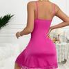 Women Nightdress V Neck Backless Sleeveless Bow Lace Floral Embroidery Nightie Spaghetti Strap Slit Hem Nightgown