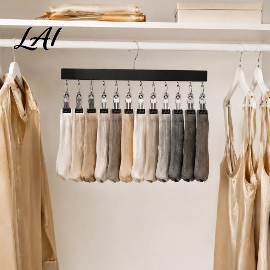 Closet Organization for Small Spaces Legging Hangers with 12 Clips Space Saving Wooden Pants Apartment Wardrobe Storage Solution Organizer