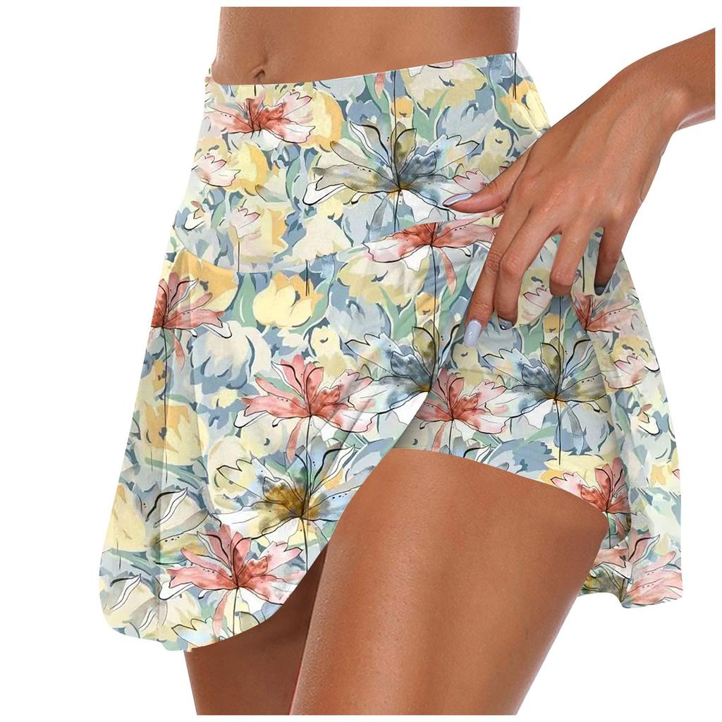 Women's Athletic Stretchy Pleated Tennis Skirts Run Yoga Inner Shorts Elastic Sports Golf Skorts