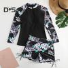 Swimsuit Beach Pcsset 2 Women Top Shorts Set Round Neck Zipper Closure Conservative Skinny Quick Dry Soft Floral Print Lady Bathing Suit Surfing