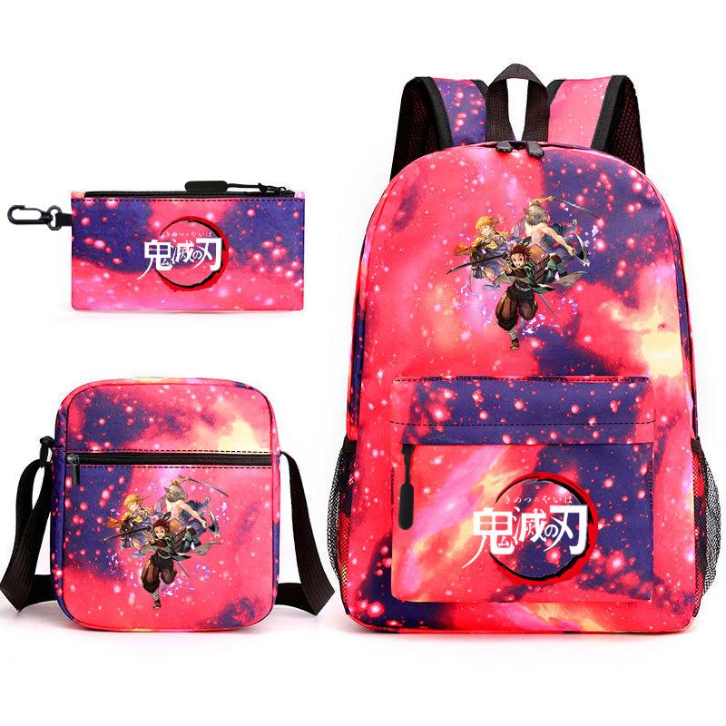 New Schoolbag Animation Three-piece Set Heat Transfer Schoolbag Small Shoulder Pencil Bag Primary and Secondary School Students Backpack