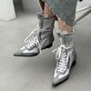 Fashion Sporty Pointy Toe Patchwork Mid-calf Boots Stiletto Heel Lace-Up Fashion Boots Color-blocked Design Party Banquet Women's Boots