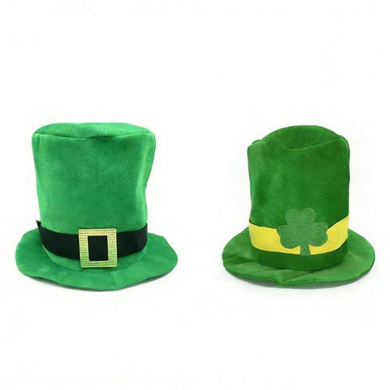 Green Irish Festival Hat with 6 Artificial Moustaches Beards Patricks Day Cosplay Hat for Men Women Festival Celebration