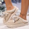 2024 Casual Fashion Thick Sole New Round Toe Plush Slippers Winter Comfortable Flat Bottom Suede Bow Women's Cotton Shoes