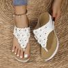 Fashion Studded Flower Sandals for Women Summer Beach Non Slip Wedge Flip Flops Woman Leisure Outdoor Fashion Clip Toe Platform Sandals