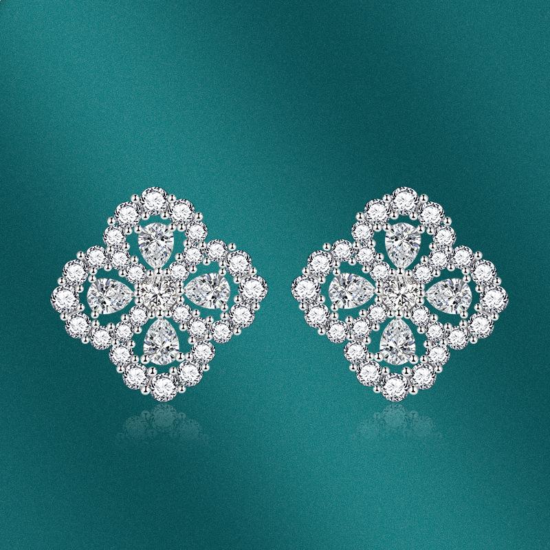 BELLA BOX S925 Серебряные иглы со стразами, полые серьги с четырьмя листами клевера, серьги сладкого и свежего цвета, аксессуары для вечеринок