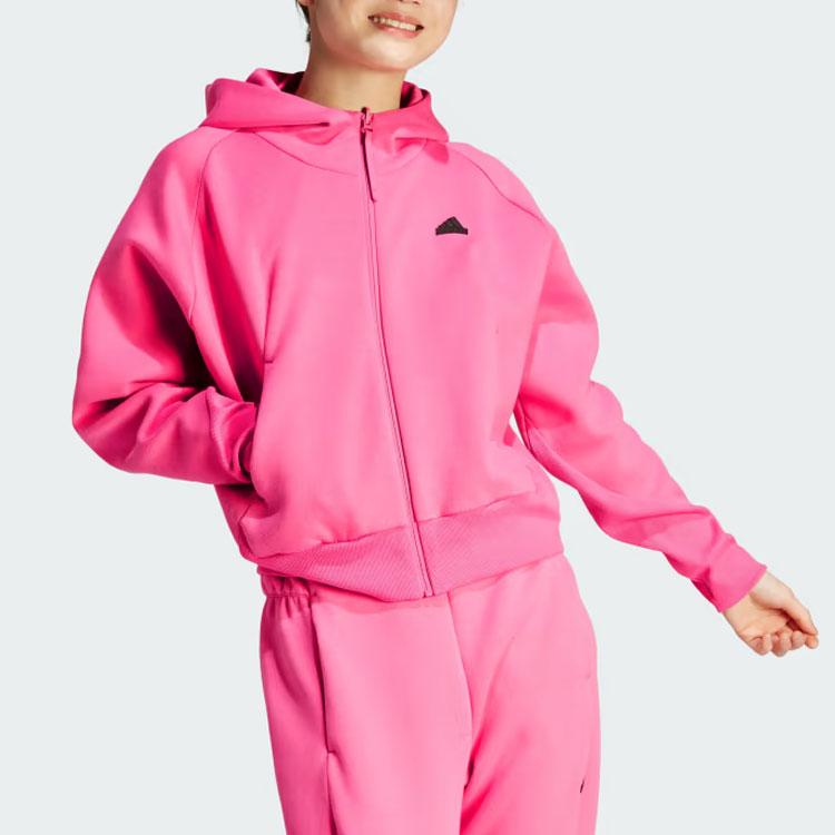 Adidas Z.N.E. Full-Zip Hooded Sweatshirt with Monochrome Logo Women Hoodie Pink IN5131
