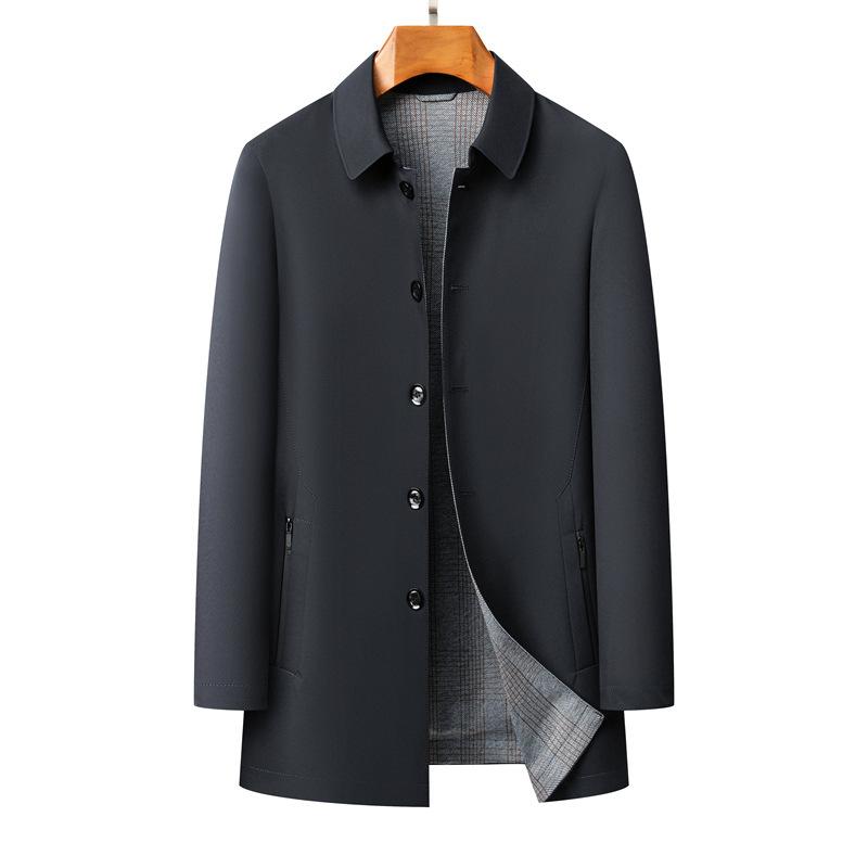 Осенняя ветровка из шелка тутового дерева на пуговицах, мужская куртка средней длины в деловом стиле, повседневная, новая, для пап среднего возраста, топ высокого класса