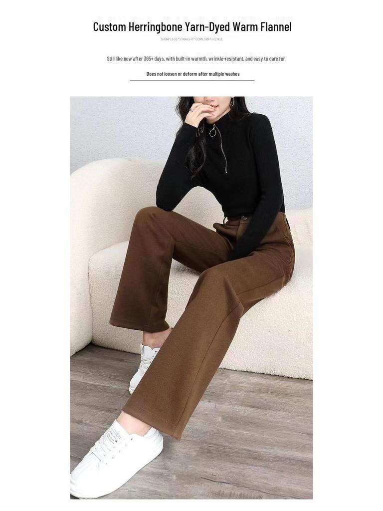 Women's Wool Fleece-Lined High-Waisted Wide-Leg Pants for Autumn/Winter 2025