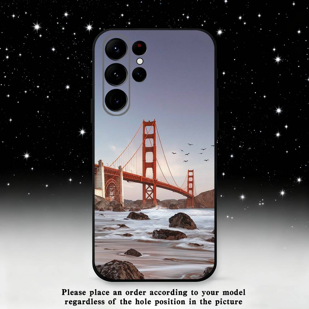 USA Golden Gate Bridge Phone Case For Samsung S25,S24,S21,S22,S23,S30,Ultra,S20,Plus,Fe,Lite,Note,10 Black Soft Shell