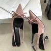 Fashion Patent Leather Stiletto Sandals Summer New Pointy Head Shallow Mouth Butterfly Knot Set Foot Anti-slip Wear-resistant High Heels