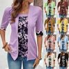 Summer Autumn Women's T-Shirts Fake Two-piece Five Quarter Sleeve Printed Women's Top Vintage T-Shirt