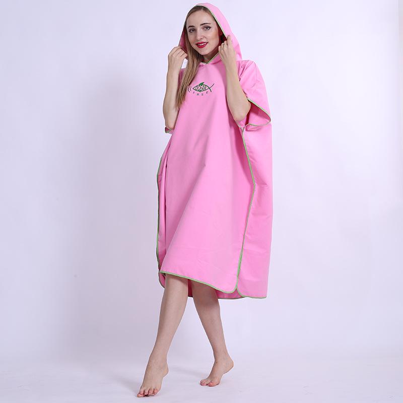 Hooded Microfiber Beach Poncho: Portable Wearable Towel Robe