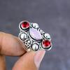 Pink Chalcedony,Garnet Handmade 925 Sterling Silver Ring S.9 Gift For Her v0Y96