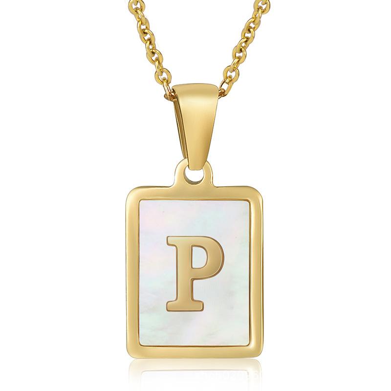 Name Letter Shell Pendant Necklaces White Square Initials Stainless Steel Necklace Gold Color Chain Jewelry for Women